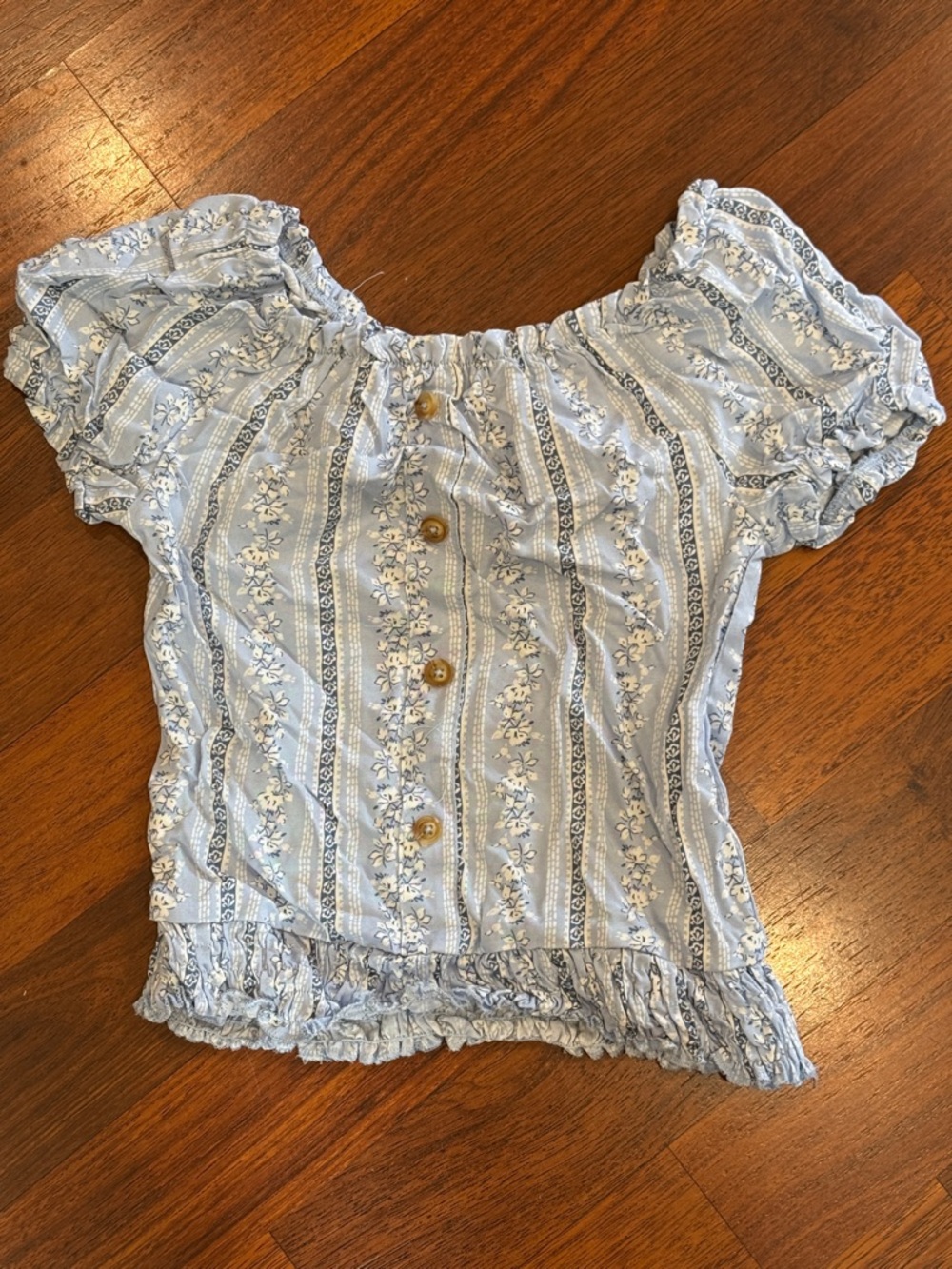 3/$12 btween Light Blue Floral Off-Shoulder Peasant Top (7)